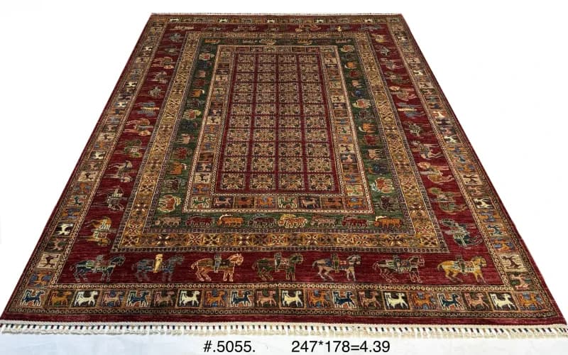 Hand-Knotted Afghan Mamluk Rug in Deep Red