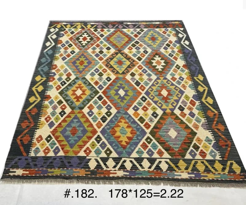 Afghan Tribal Kilim in Multi-colour Diamond Motif