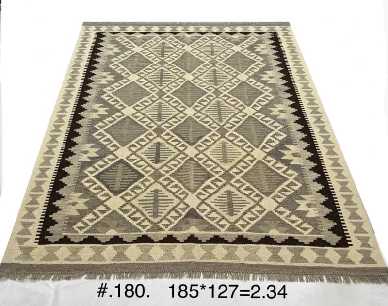 Handwoven Afghan Kilim in Neutral Geometric