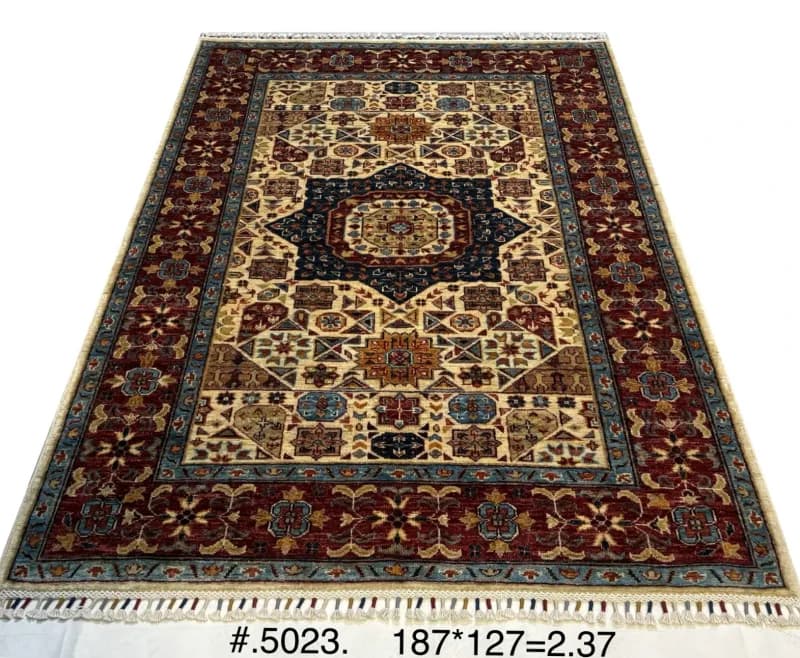 Hand-knotted Afghan Mamluk Medallion Rug - Ivory, Red & Navy