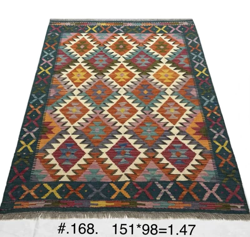 Handwoven Afghan Kilim – Multi-colour Diamond Motif
