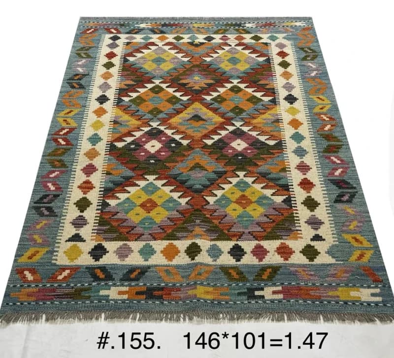 Handwoven Tribal Kilim in Multicolour Diamonds
