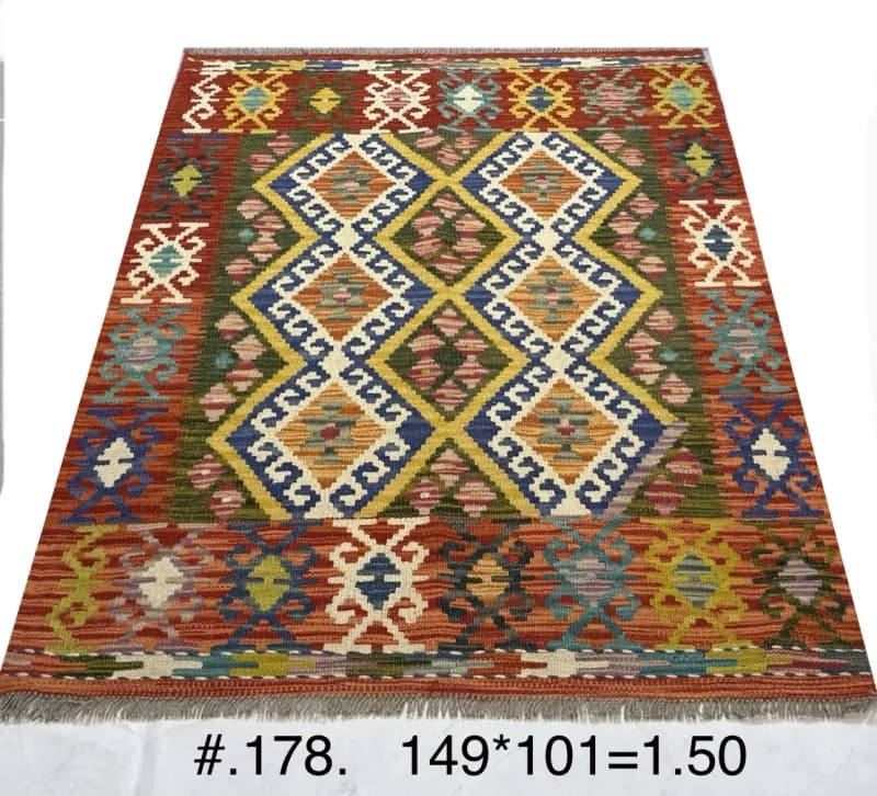 Afghan Kilim with Geometric Diamond Motif