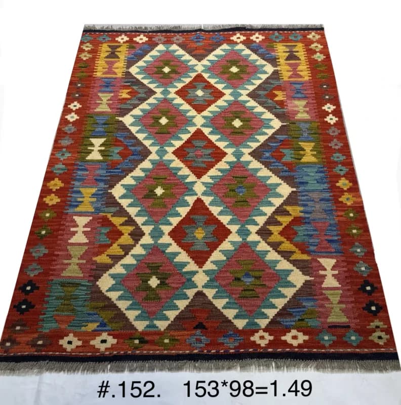 Handwoven Afghan Kilim in Red and Turquoise