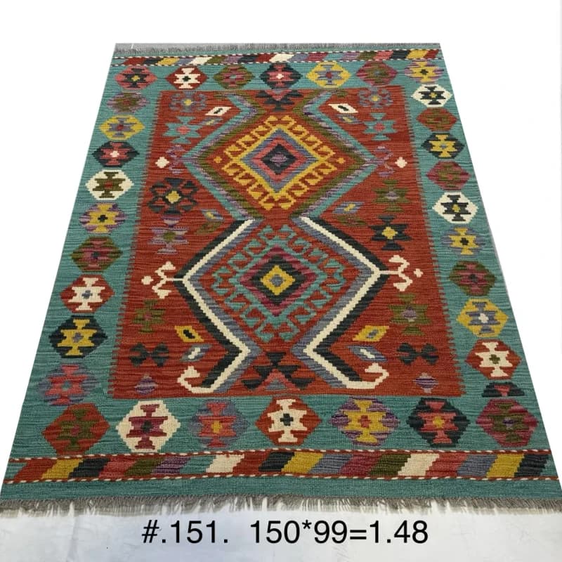 Afghan Tribal Kilim in Turquoise and Rust