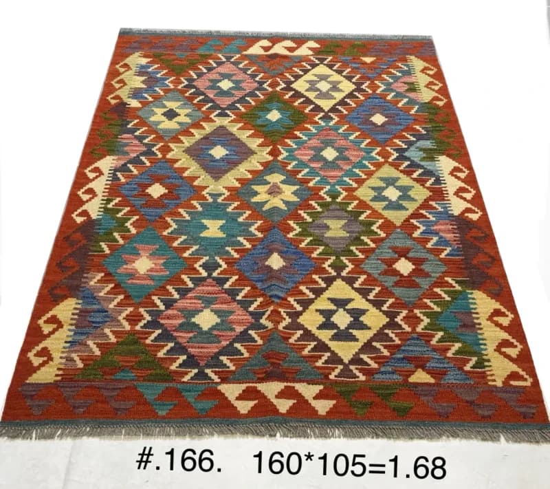Handwoven Tribal Kilim in Multicolour Diamonds
