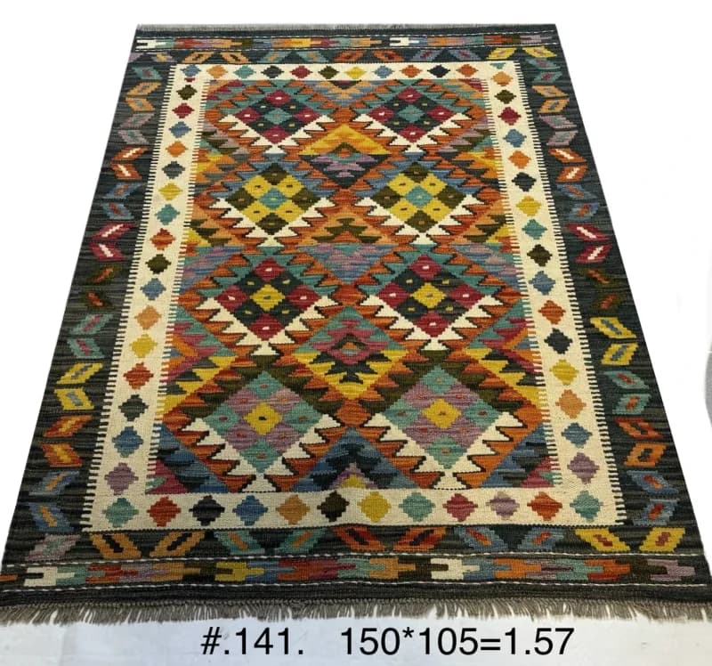 Multicolour Tribal Kilim with Diamond Lattice