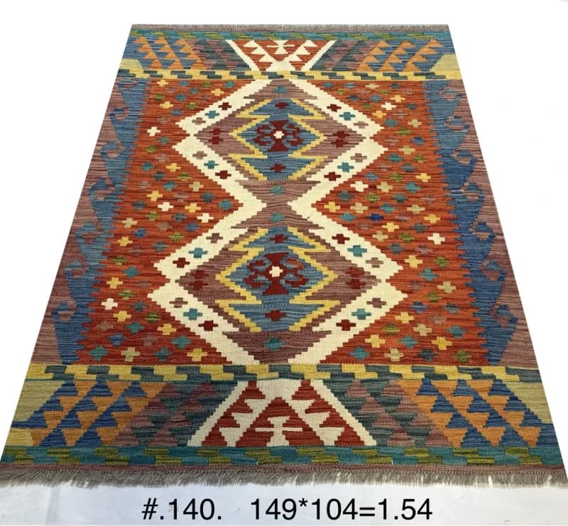 Handwoven Afghan Kilim in Terracotta & Turquoise