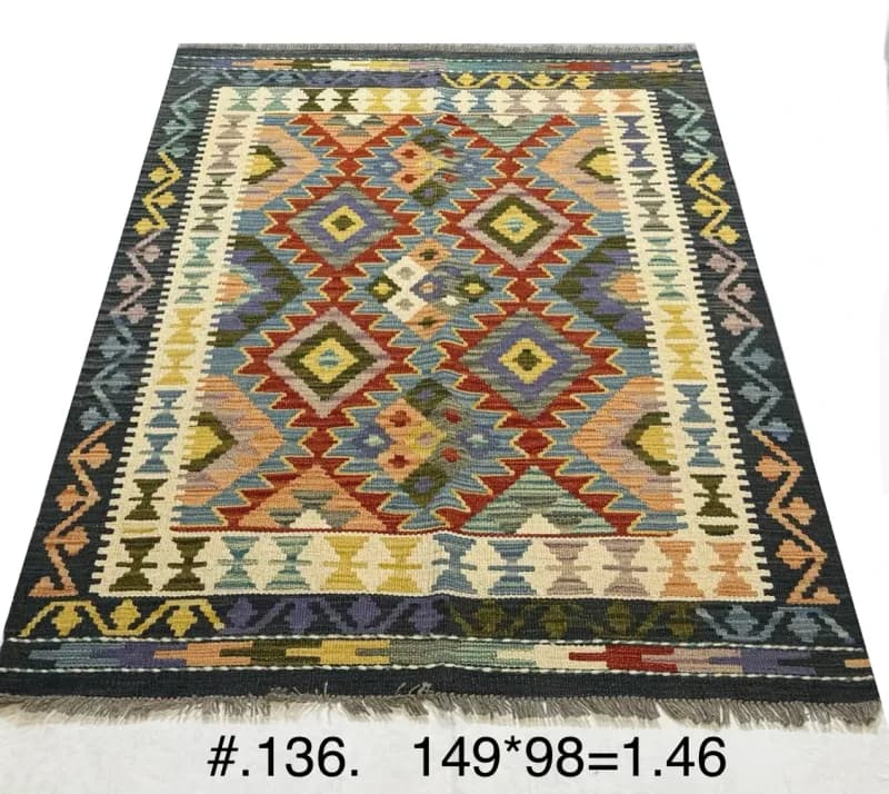 Afghan Tribal Kilim with Multicolour Diamond Motifs