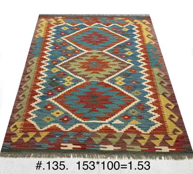 Handwoven Afghan Kilim in Turquoise & Red