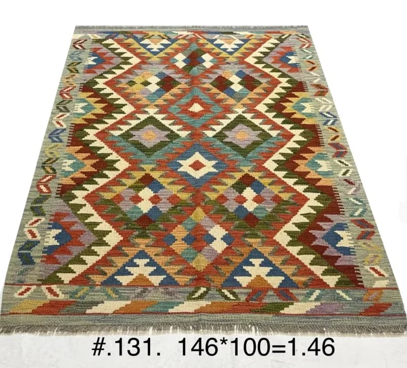 Multicolour Tribal Kilim with Diamond Motifs