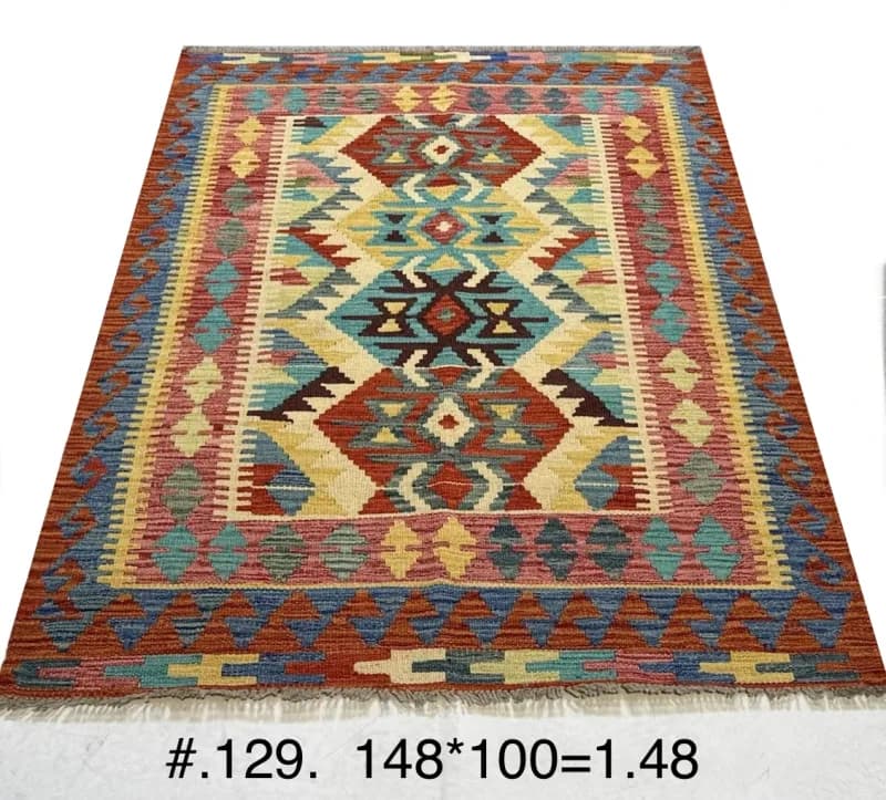 Multicolour Afghan Kilim with Geometric Motifs