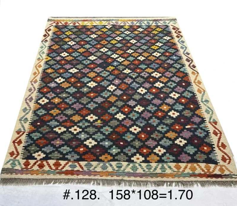 Handmade Afghan Kilim — Multi-colour Diamond Field