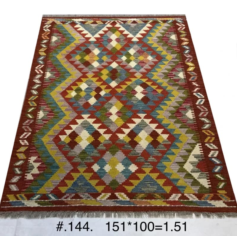 Handwoven Afghan Kilim in Warm Red & Multicolour