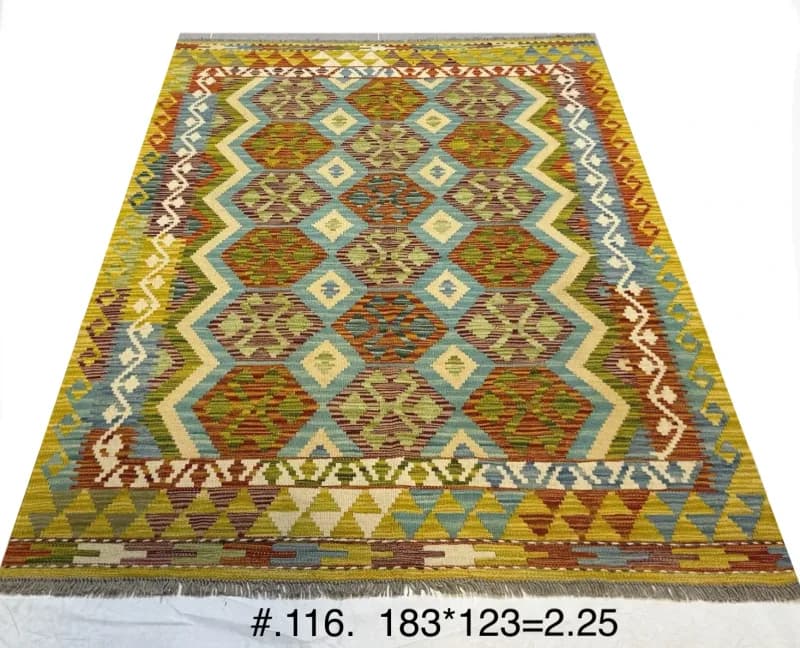 Multicolour Afghan Kilim with Geometric Diamonds