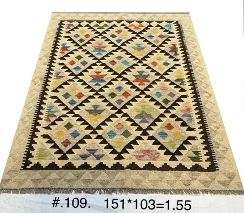 Afghan Diamond Kilim in Natural Multi-colour