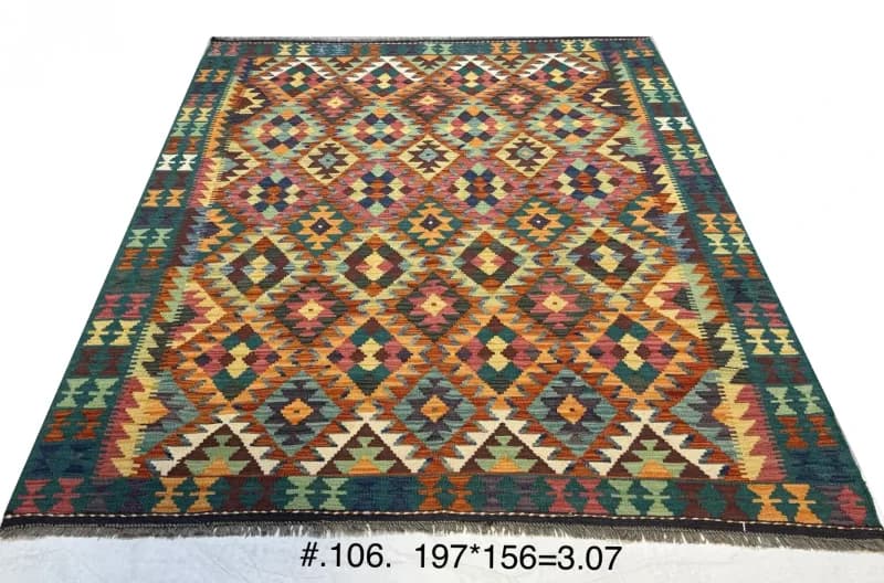 Handwoven Afghan Kilim in Jewel-Tone Diamonds