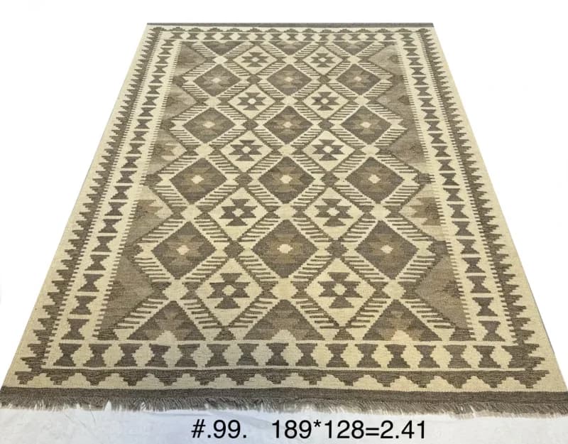 Neutral Tribal Kilim with Geometric Diamonds