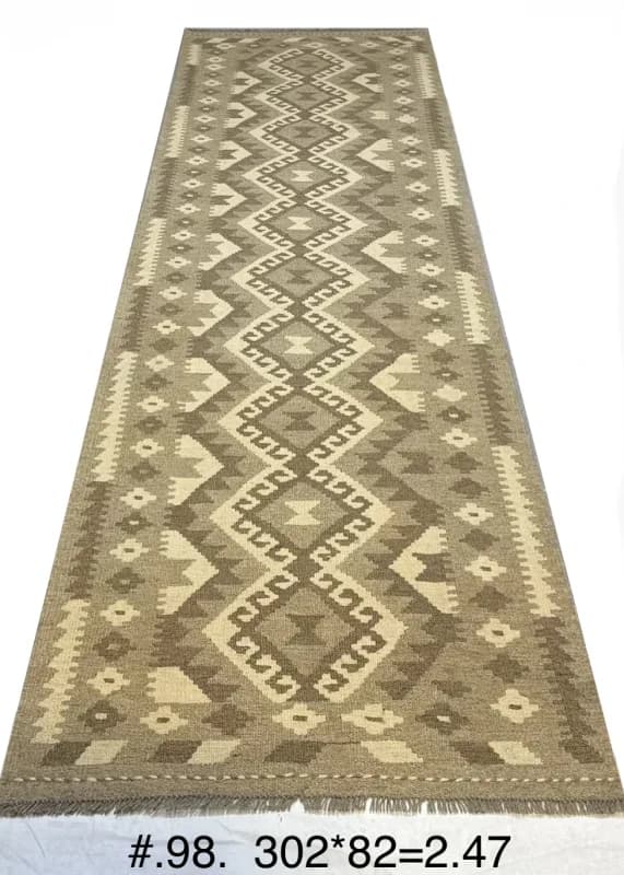 Handwoven Neutral Diamond Kilim Runner