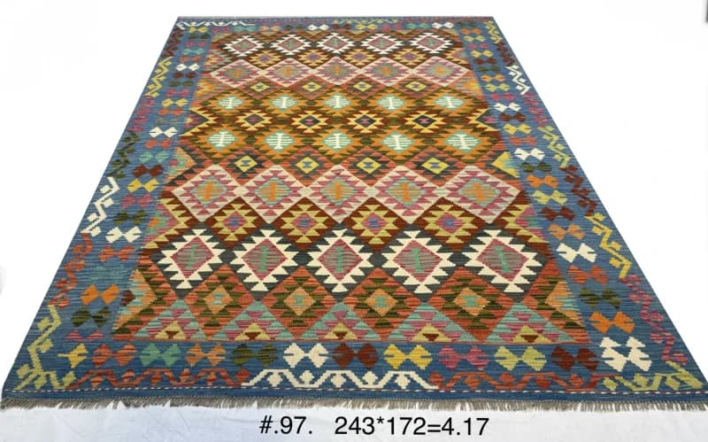 Handwoven Afghan Kilim with Geometric Diamonds