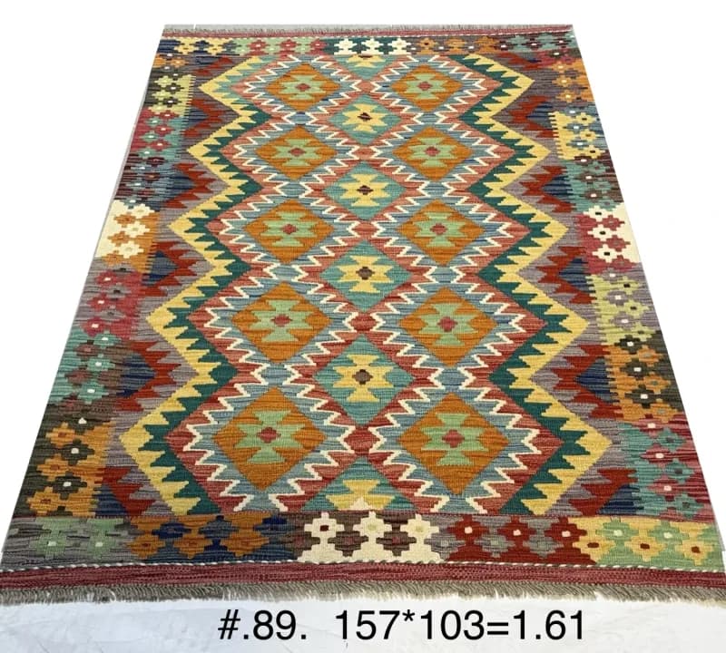 Afghan Diamond Kilim in Warm Multicolour