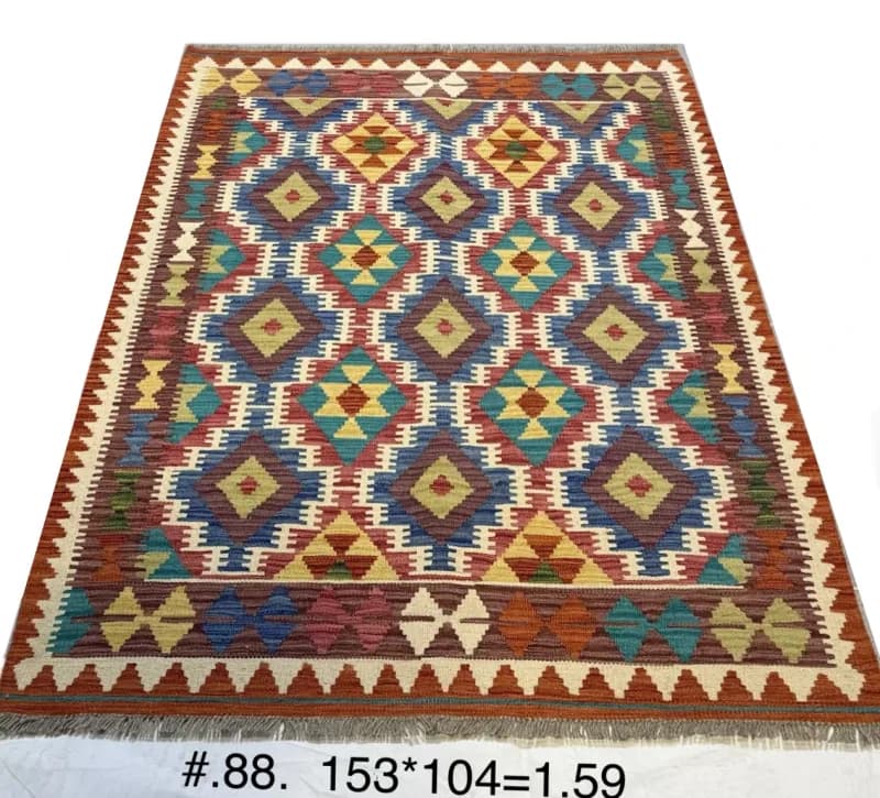 Afghan Flat-Woven Kilim — Multi-colour Diamonds