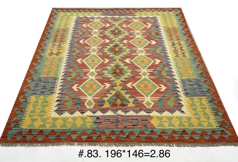 Handwoven Afghan Kilim in Warm Reds and Greens