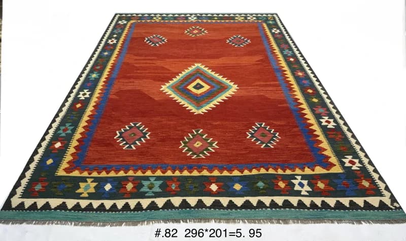 Handwoven Afghan Kilim with Geometric Medallions