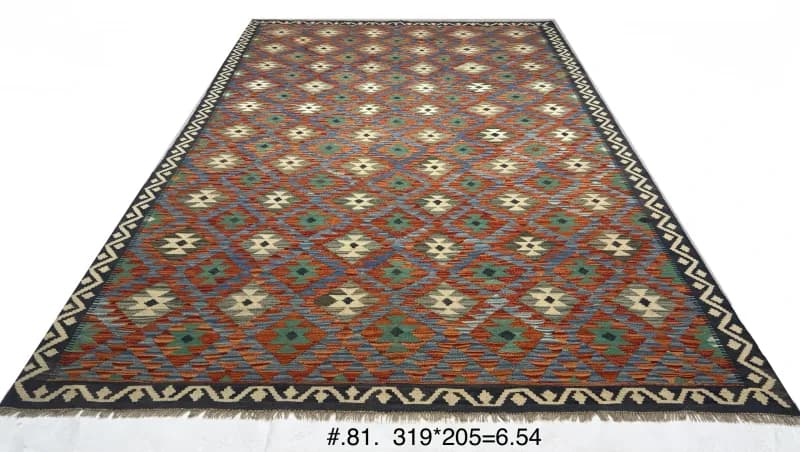 Afghan Tribal Kilim in Rust, Turquoise & Navy
