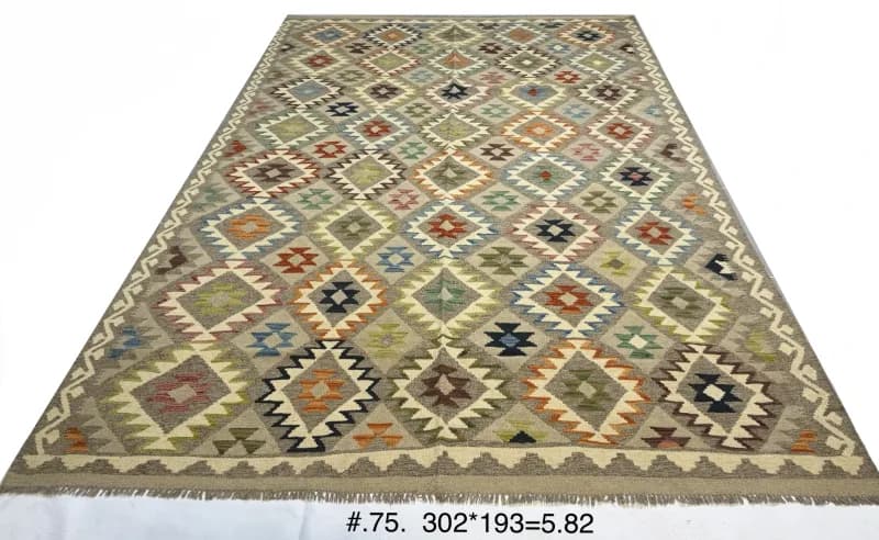 Handwoven Afghan Kilim with Diamond Motifs