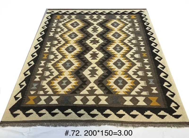 Hand-woven Afghan Kilim in Earthy Geometric Motif