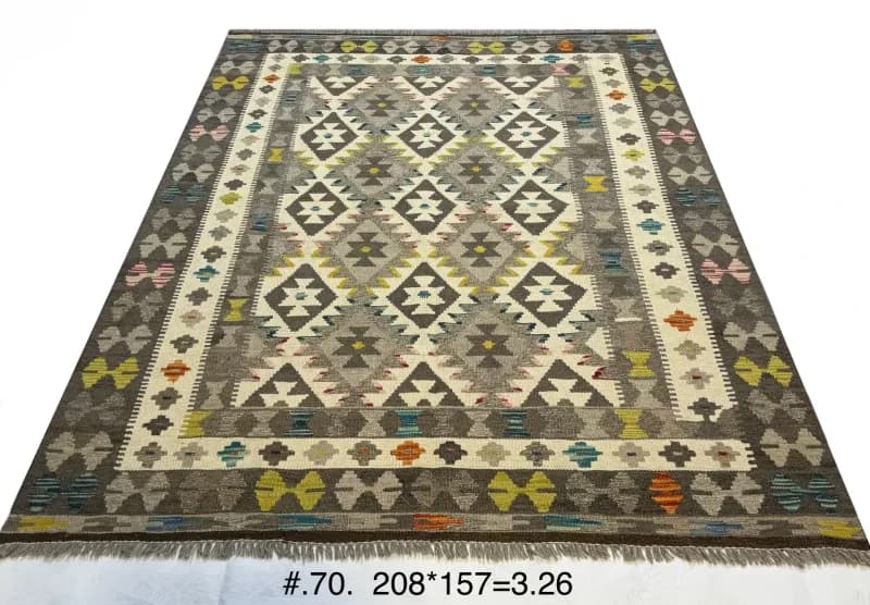 Flat-Woven Tribal Kilim with Geometric Diamonds