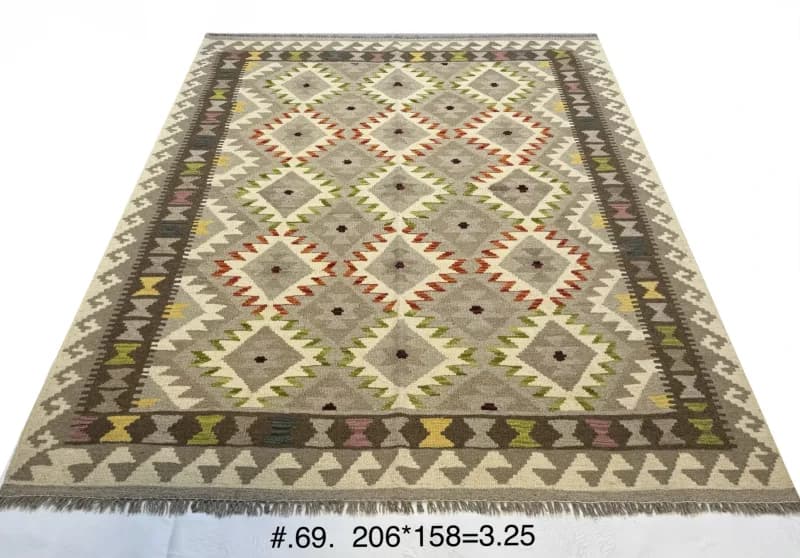 Handwoven Afghan Kilim — Diamond Geometric in Natural Tones
