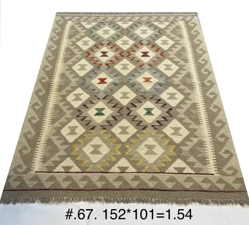 Neutral Diamond Kilim with Multicolour Accents