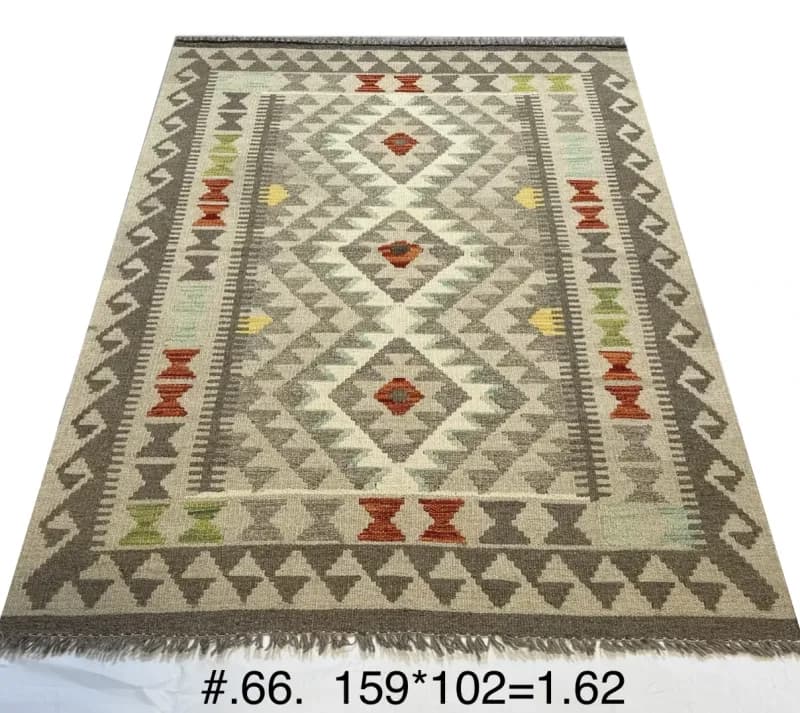 Afghan Tribal Kilim — Neutral Geometric Diamonds
