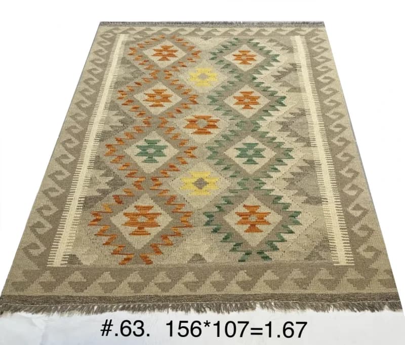 Hand-woven Afghan Kilim with Tribal Diamond Motifs