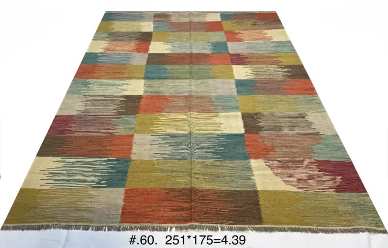 Multi-Block Afghan Kilim in Earth & Jewel Tones