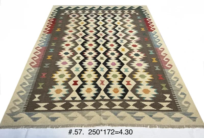 Flat-Woven Afghan Kilim with Geometric Medallions