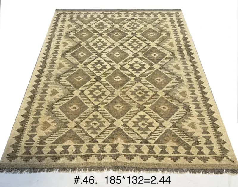 Handwoven Afghan Kilim in Neutral Geometric