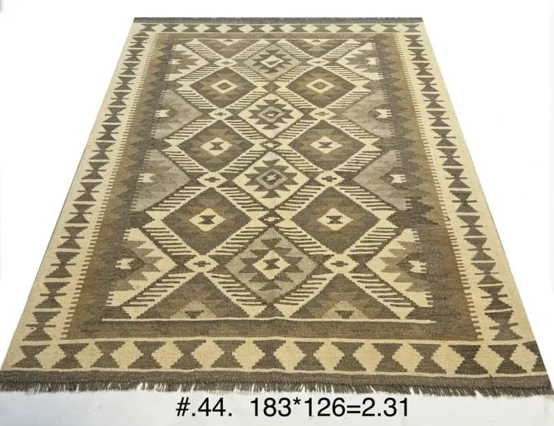 Natural Geometric Kilim in Beige & Olive