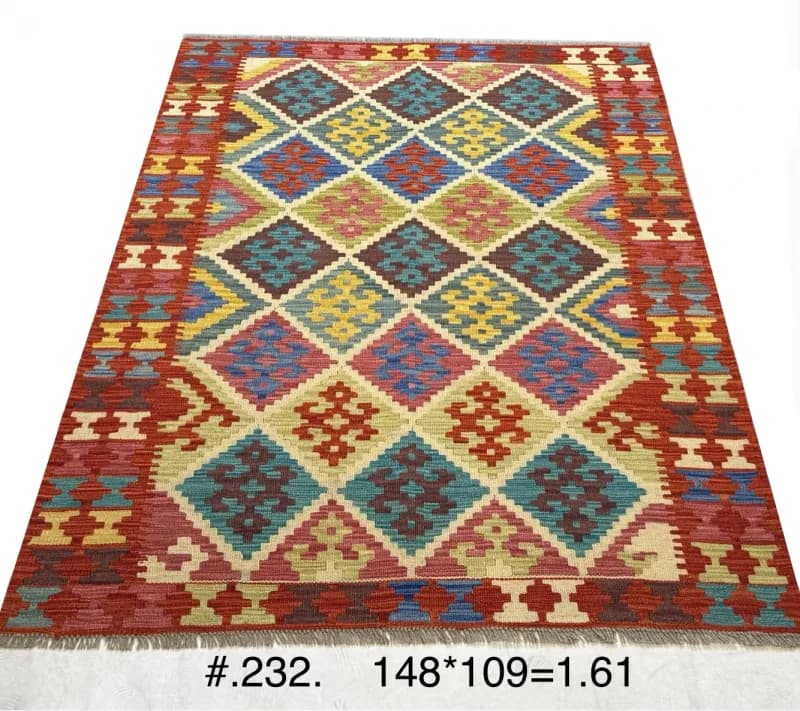 Multi-colour Tribal Kilim with Diamond Motifs