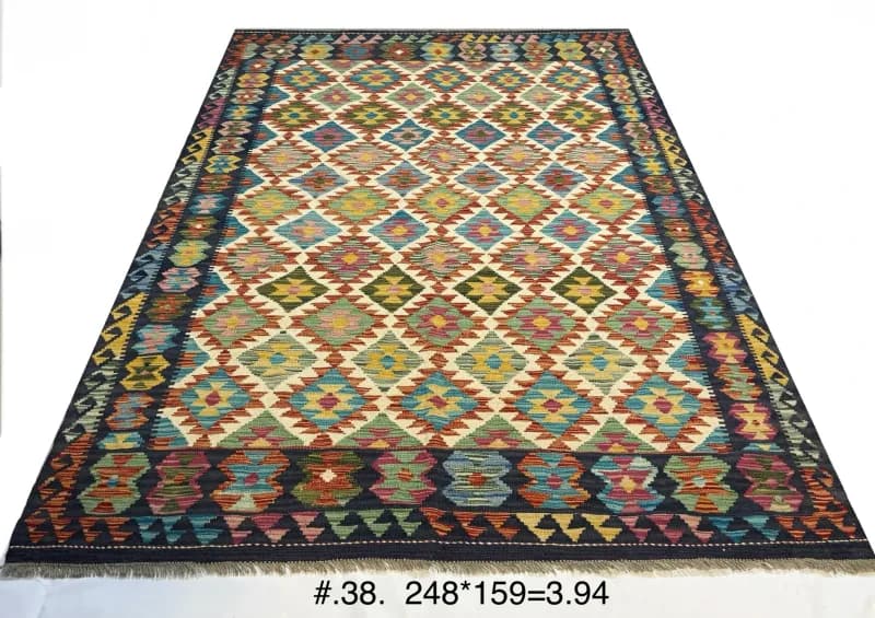 Hand-woven Afghan Diamond Kilim in Multicolour