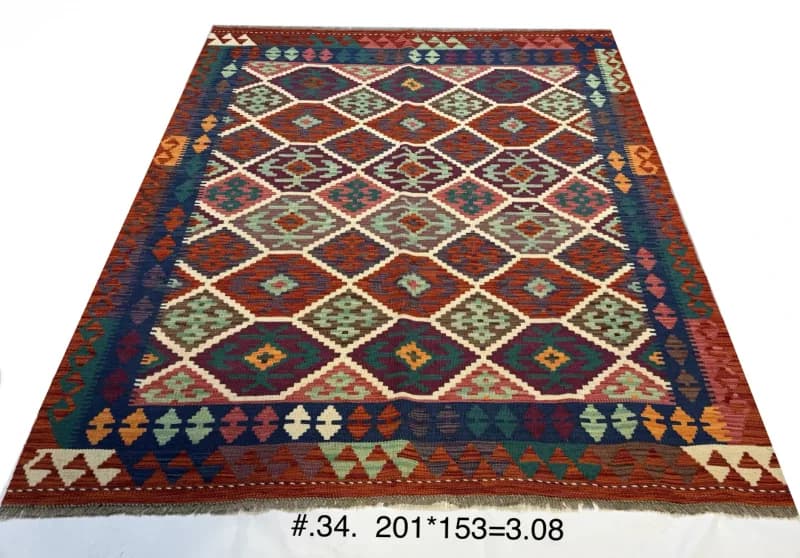 Handwoven Afghan Kilim in Rich Red & Teal