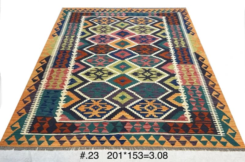 Handwoven Afghan Kilim in Multicolour Geometric