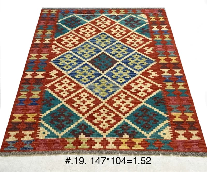 Handmade Tribal Kilim in Red, Turquoise & Gold