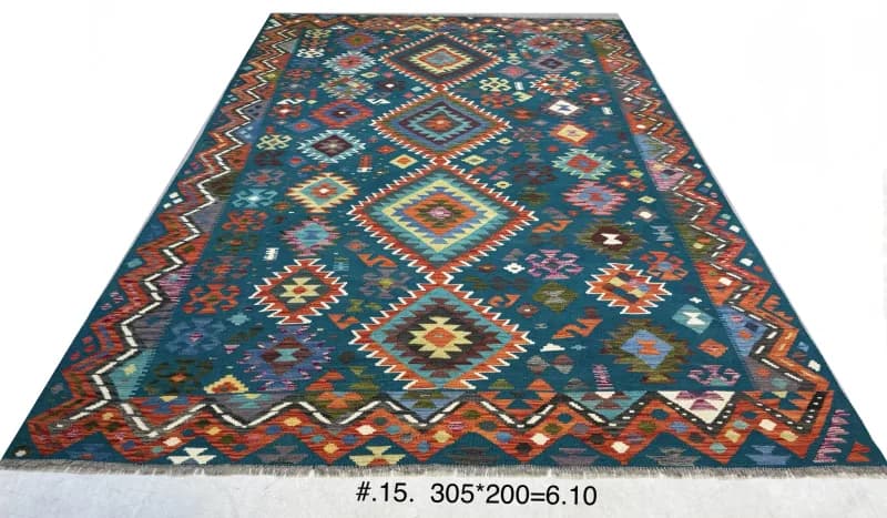 Large Tribal Kilim in Teal and Multicolour