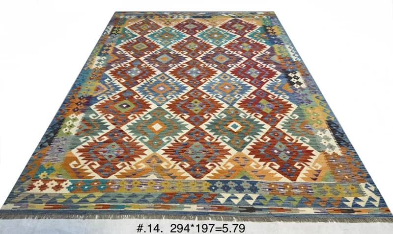Handwoven Afghan Kilim in Multi-colour Diamonds