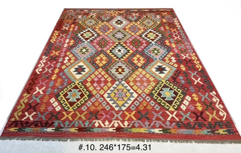 Handwoven Afghan Kilim in Rich Red & Multicolour