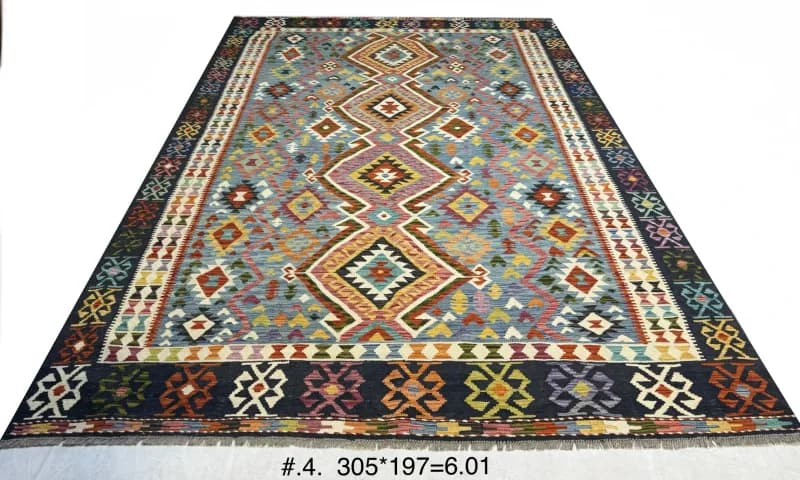 Handmade Afghan Tribal Kilim in Blue & Saffron