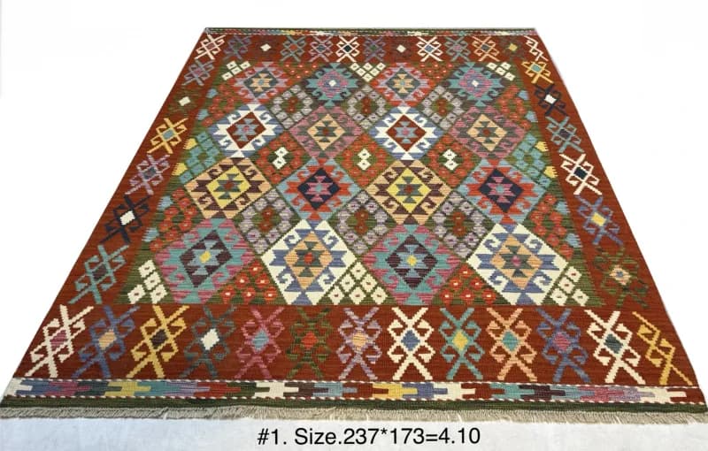 Afghan Diamond Kilim in Rust and Turquoise